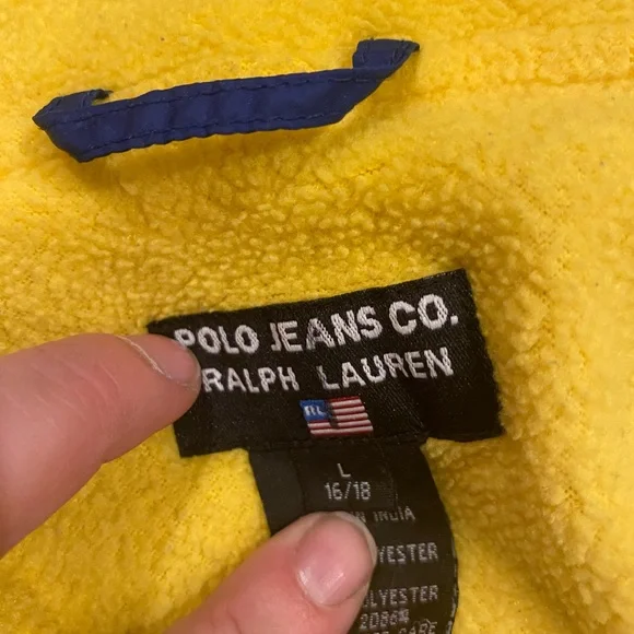 Vintage 90s Mens Ralph Lauren Polo Jeans Fleece Lined Blue Bomber Jacket Large - Picture 7 of 7